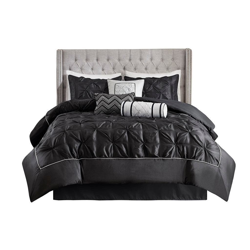 Silky Tufted 7-Piece Comforter Set, Black