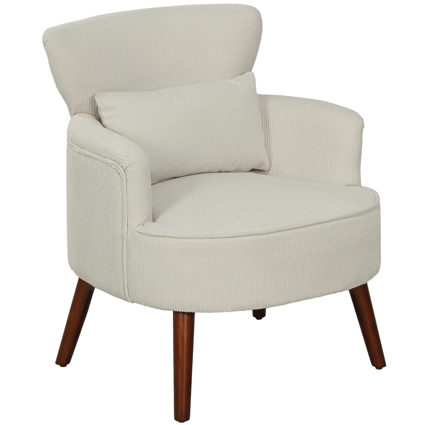 Modern Accent Chair with Solid Wood Legs and Lumbar Pillow for, Cream White