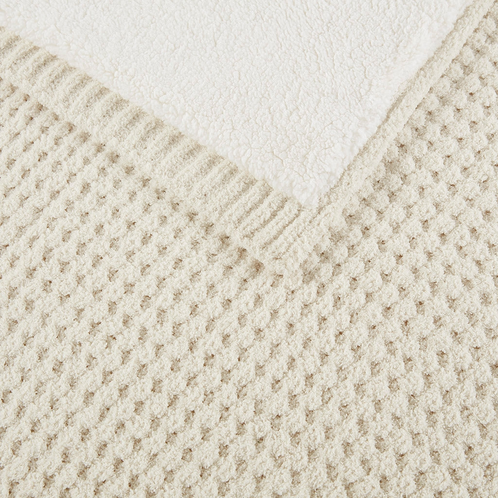 Sherpa Waffle Knit Chenille Throw, Ivory