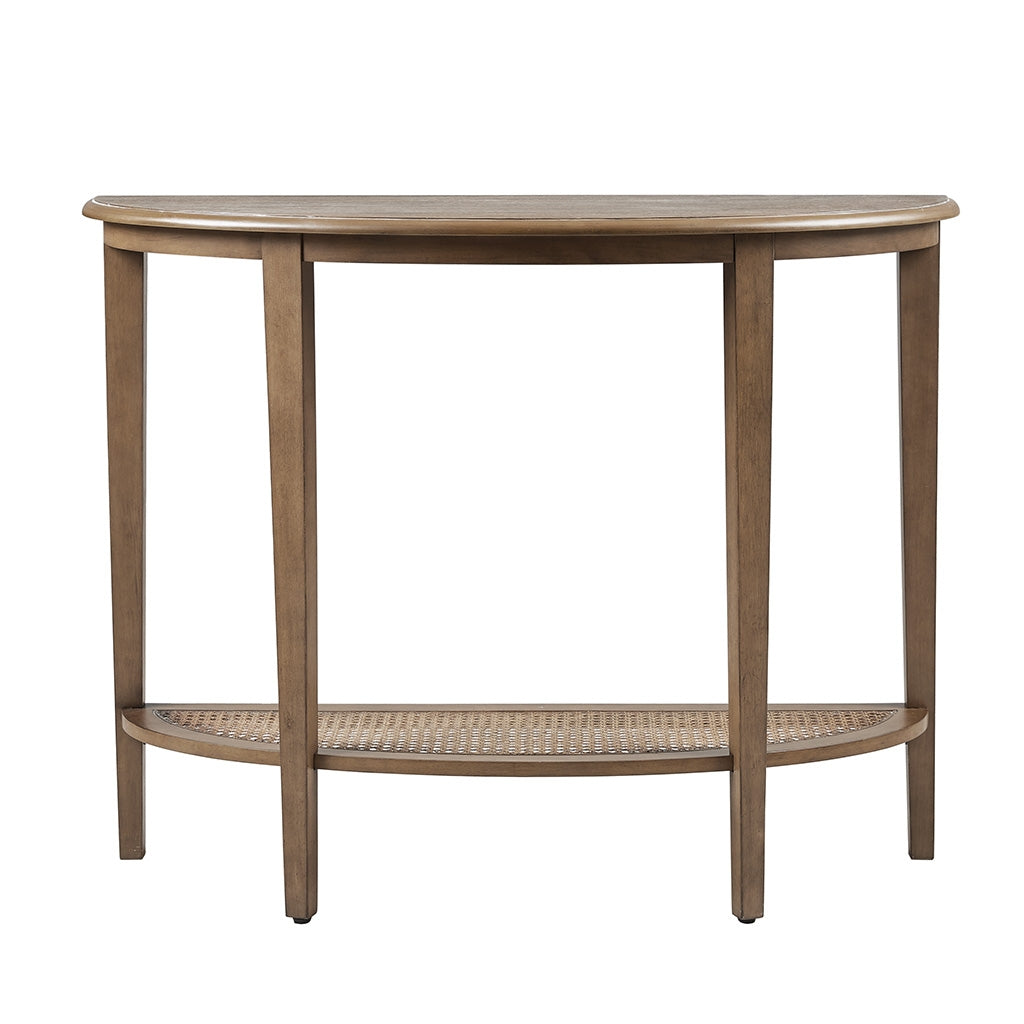 Traditional Half-Moon Wood Console Table with Cane Bottom