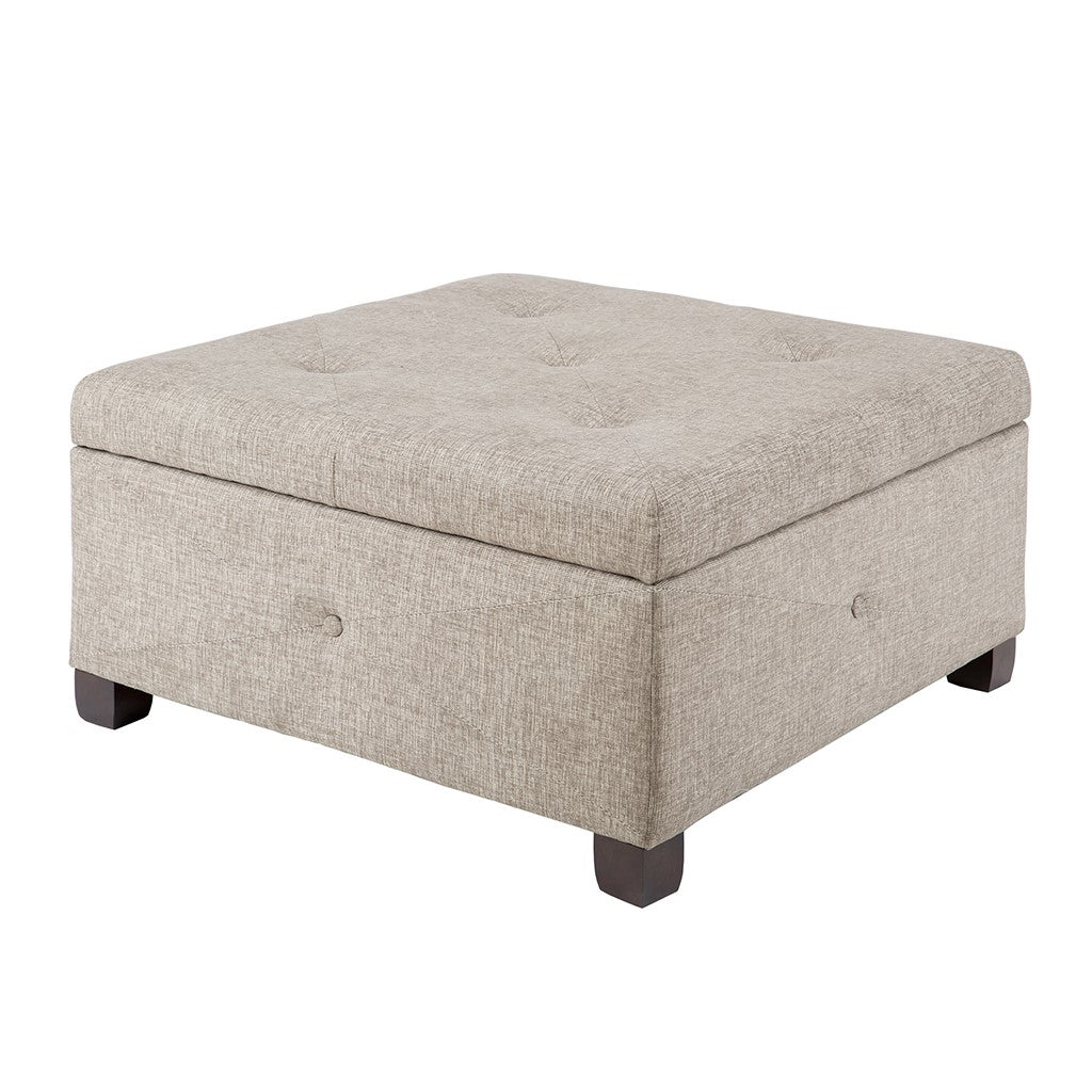 Storage Ottoman Button Tufted Square Accent Stool, Taupe