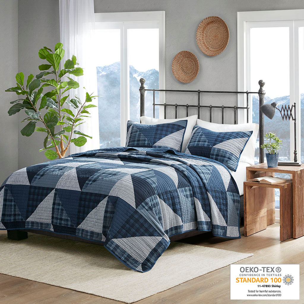 Cottage Oversize 3-Piece Quilt Set, Blue