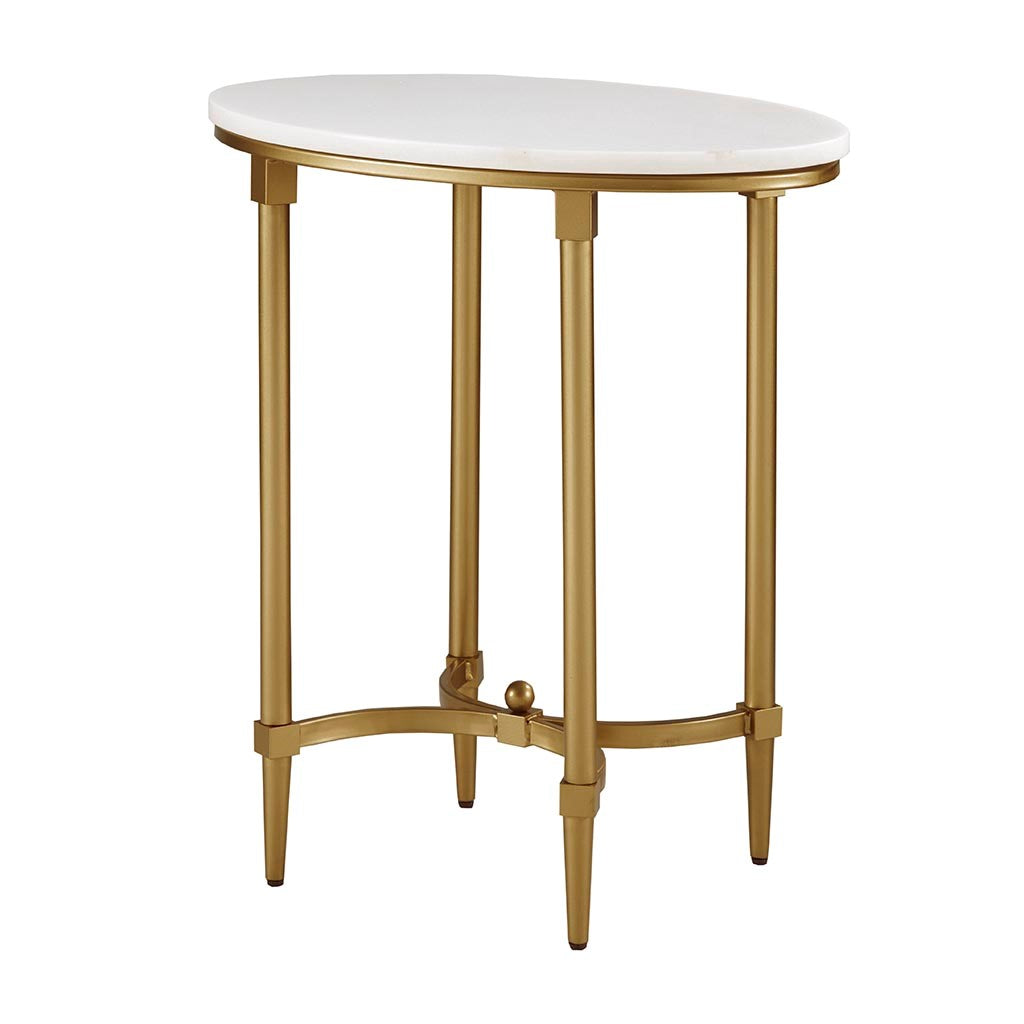 White Marble Tabletop End Table with Gold Base