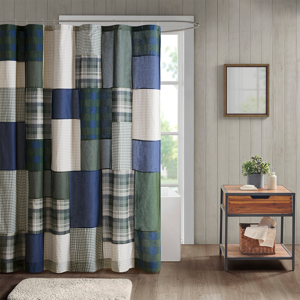 Cabin Plaid Cotton Shower Curtain, Green