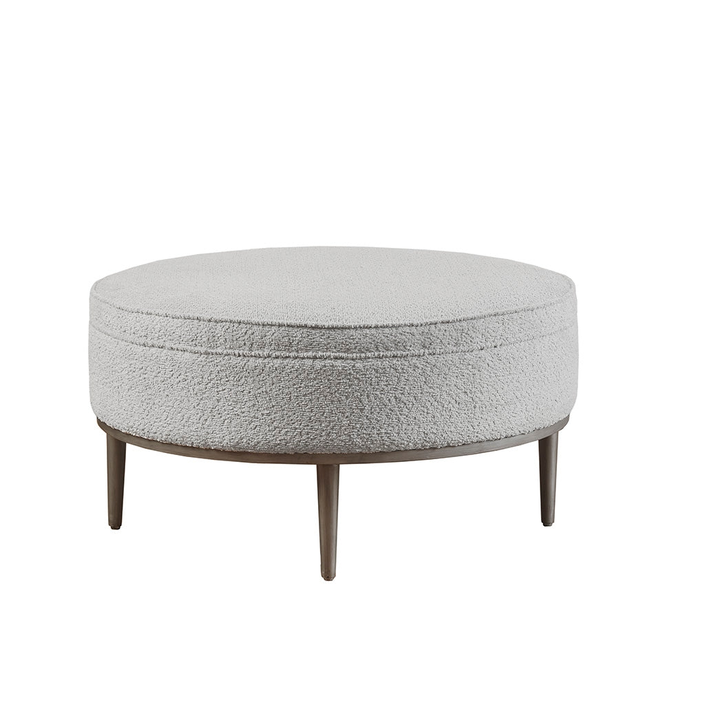 Round Boucle-Like Upholstered Cocktail Ottoman, Gray