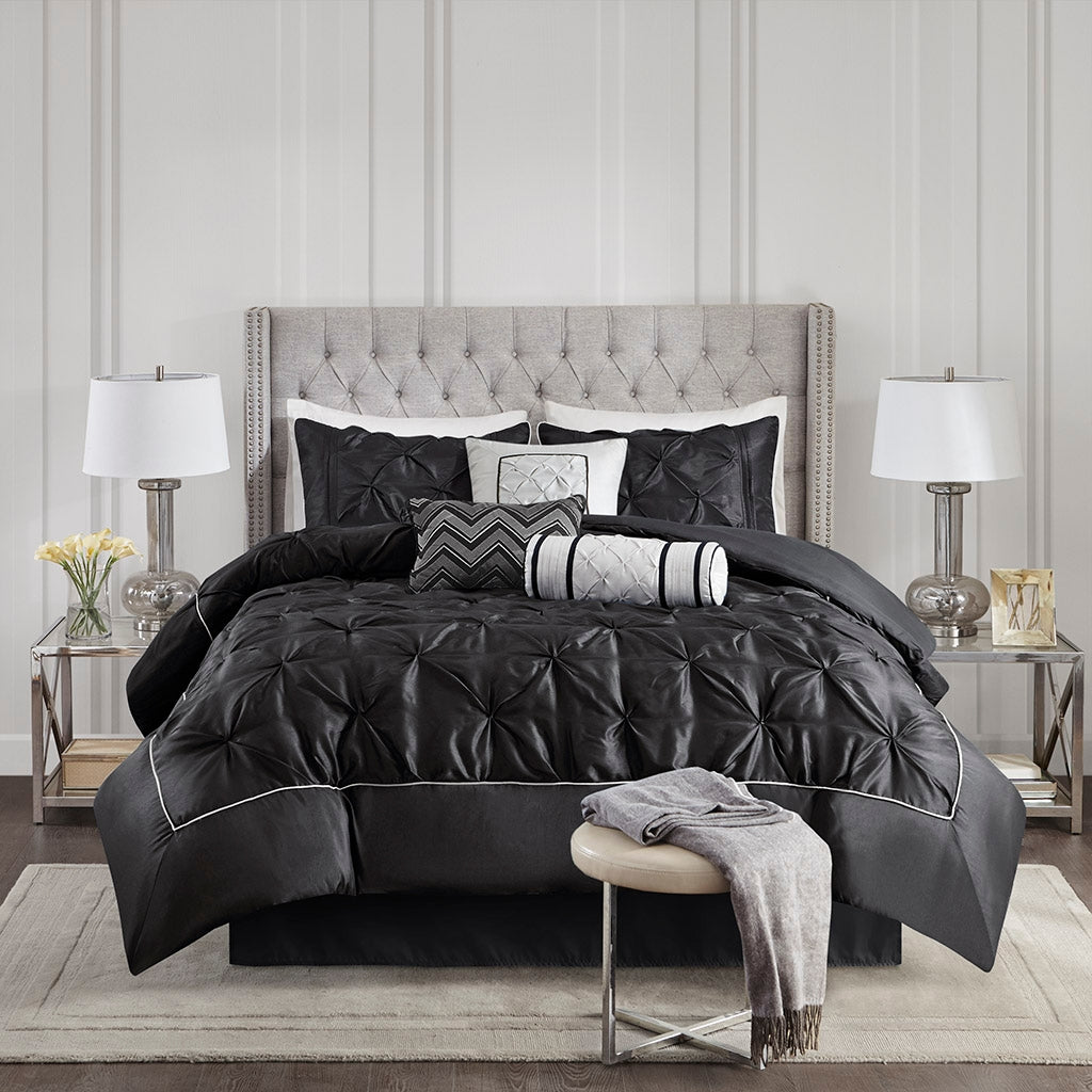 Silky Tufted 7-Piece Comforter Set, Black