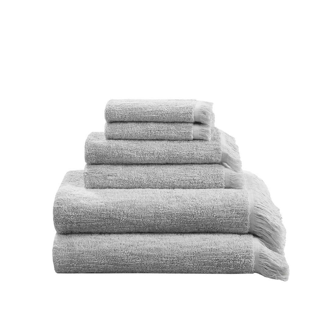 Terry Cotton 630gsm Fringed 6-Piece Towel Set, Light Gray