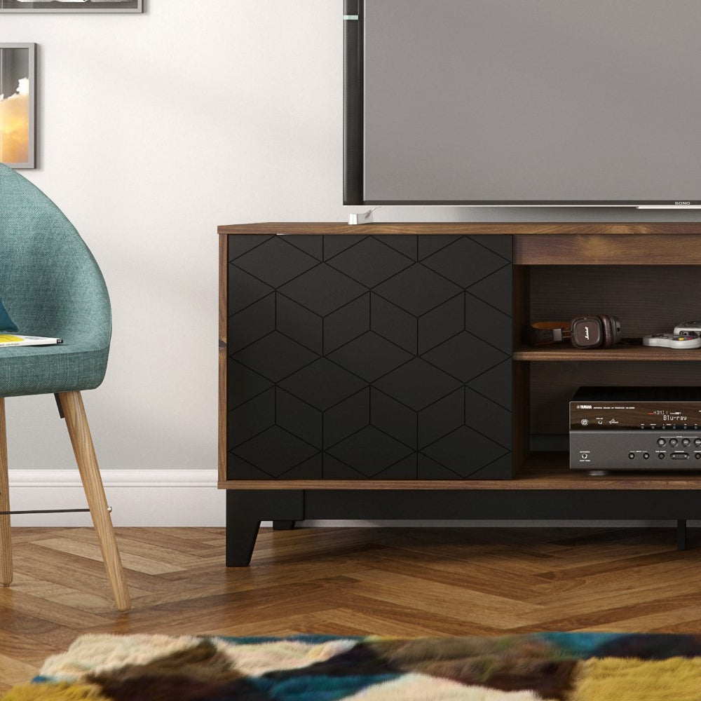 Hexagon Tv Stand, 72-inch, Black and Truffle