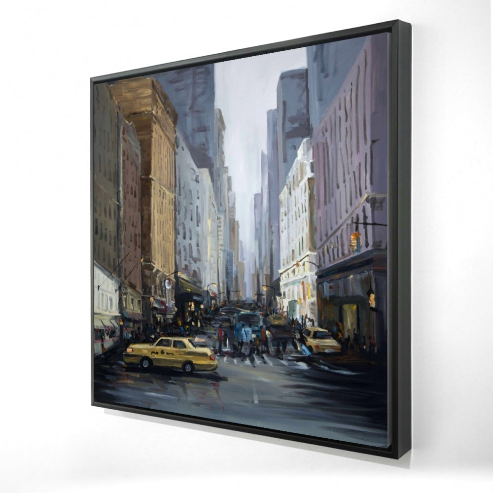 In the City | Framed Print On Canvas 36" X 36"