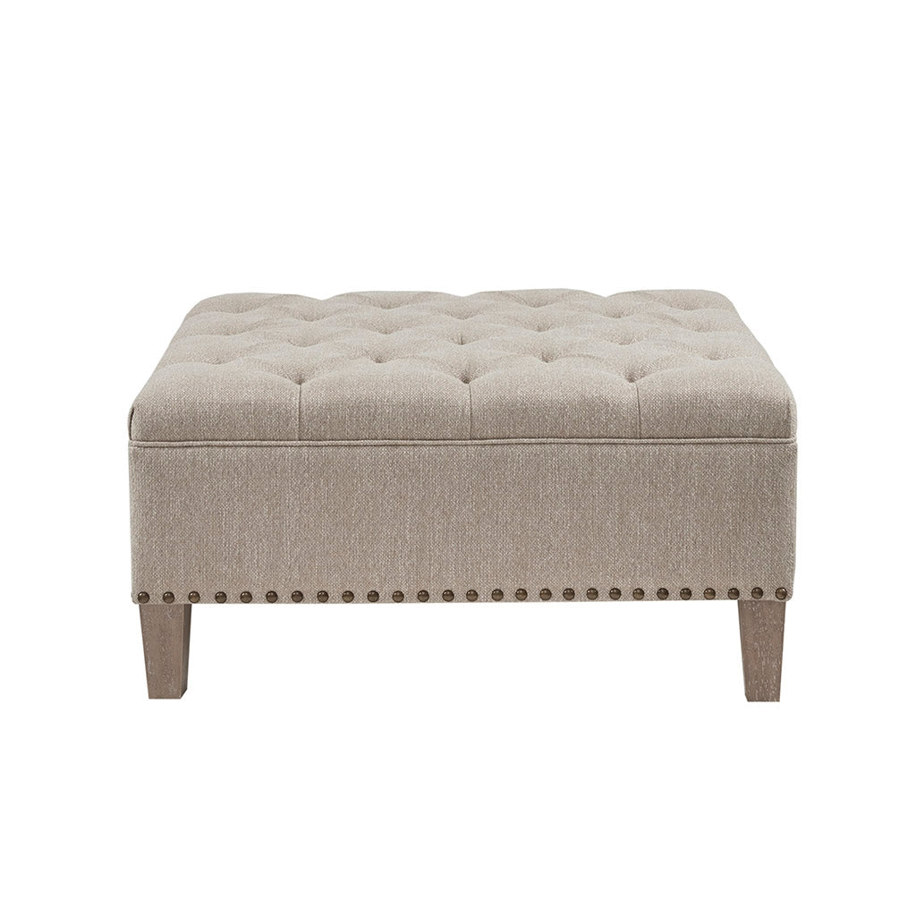 Reclaimed Bisquit Tufted Square Storage Ottoman, Taupe