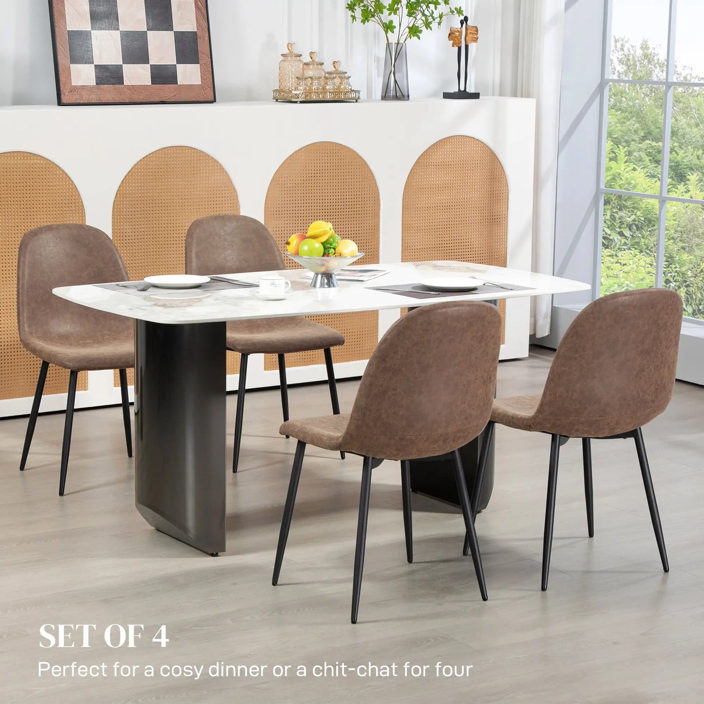 Retro Dining Table Chairs Set of 4, PU Leather Upholstered Kitchen Table Chairs for Living Room, Bedroom