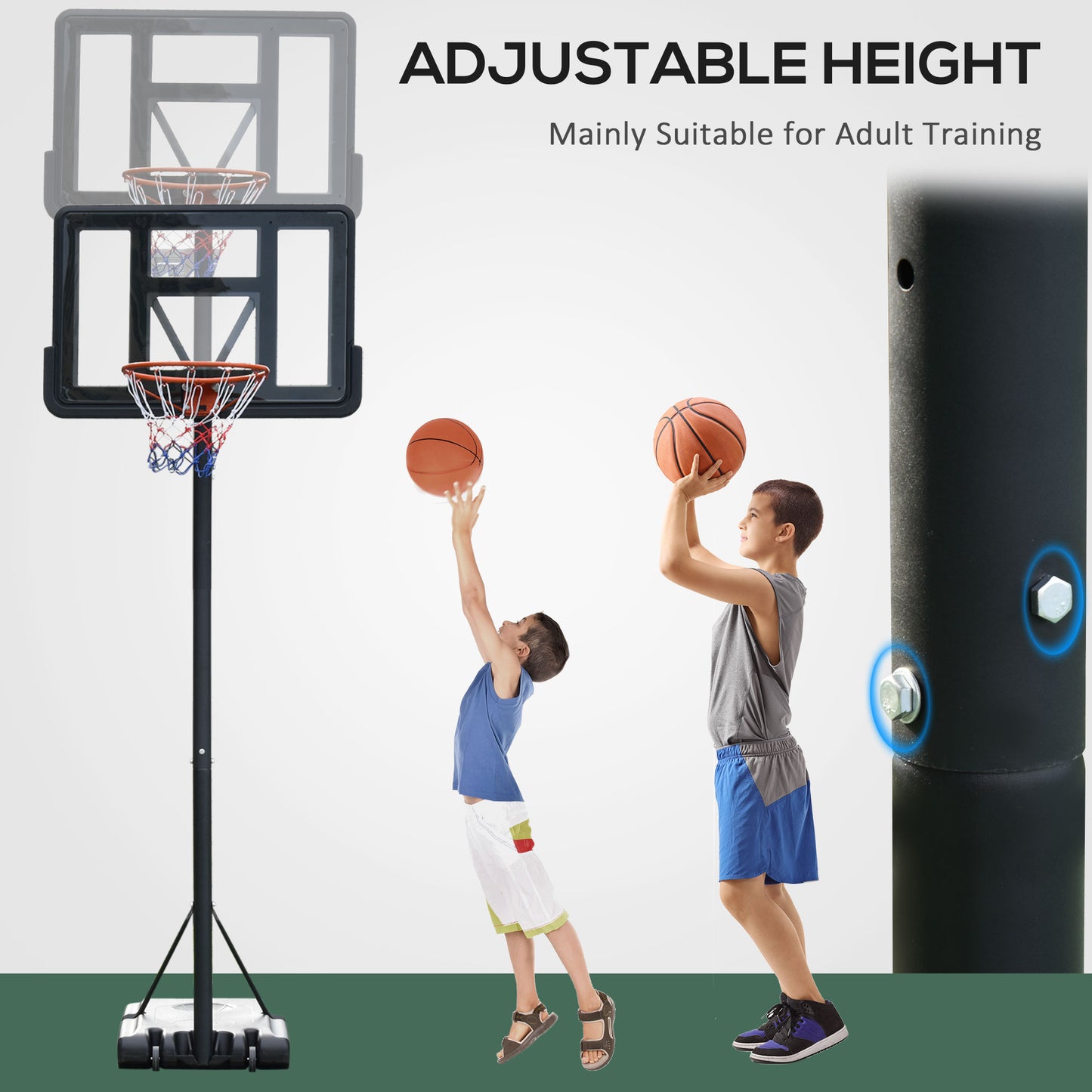 Portable Basketball Hoop, 8ft-10ft Height Adjustable Basketball System with Wheels & 45" Backboard for Youth Junior