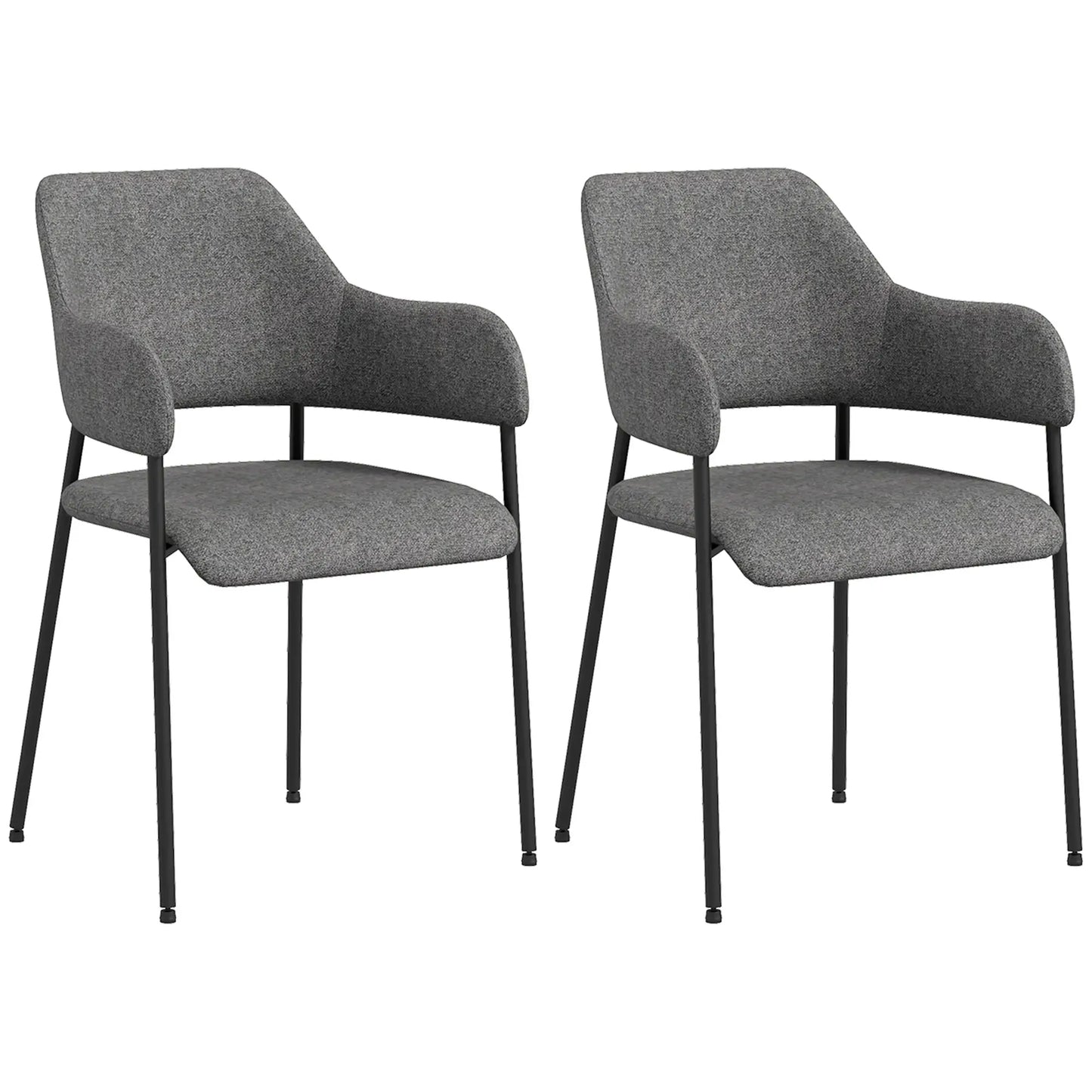 Set of 2, Fabric Kitchen Chairs with Armrests and Steel Legs in Black