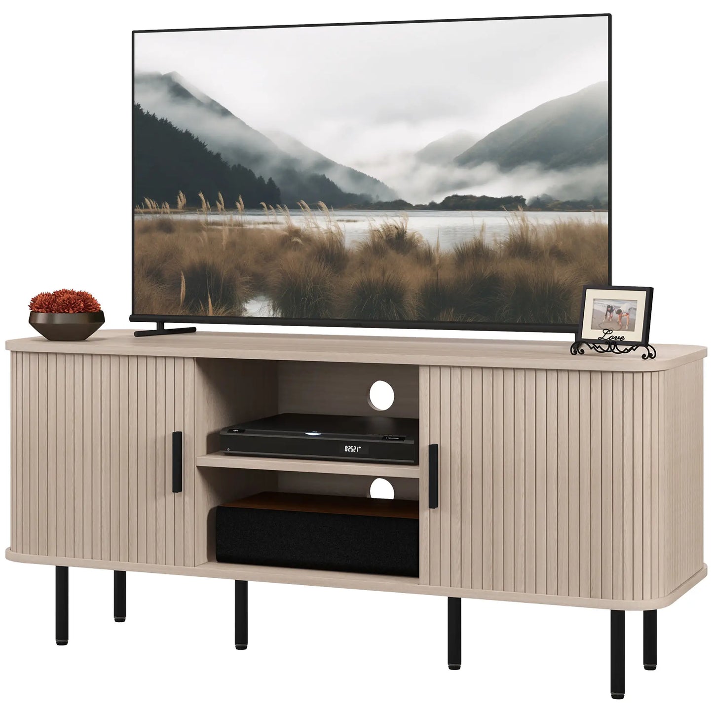 TV Stand Cabinet for TVs up to 55 Inches, TV Unit with Storage Shelves and Cabinets for Living Room, Oak Tone