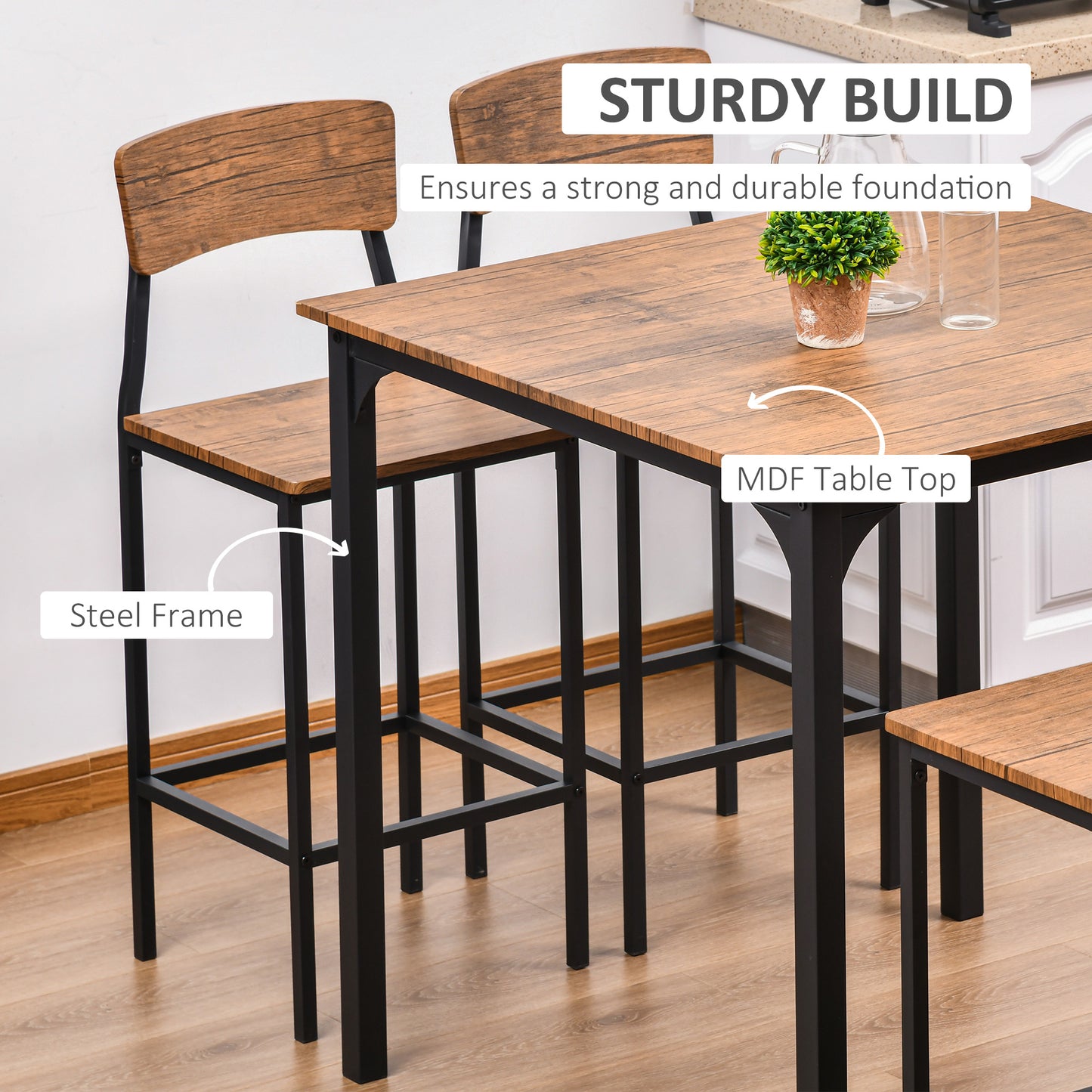 5-Piece Counter Height Bar Dining Table and Chair Set for 4