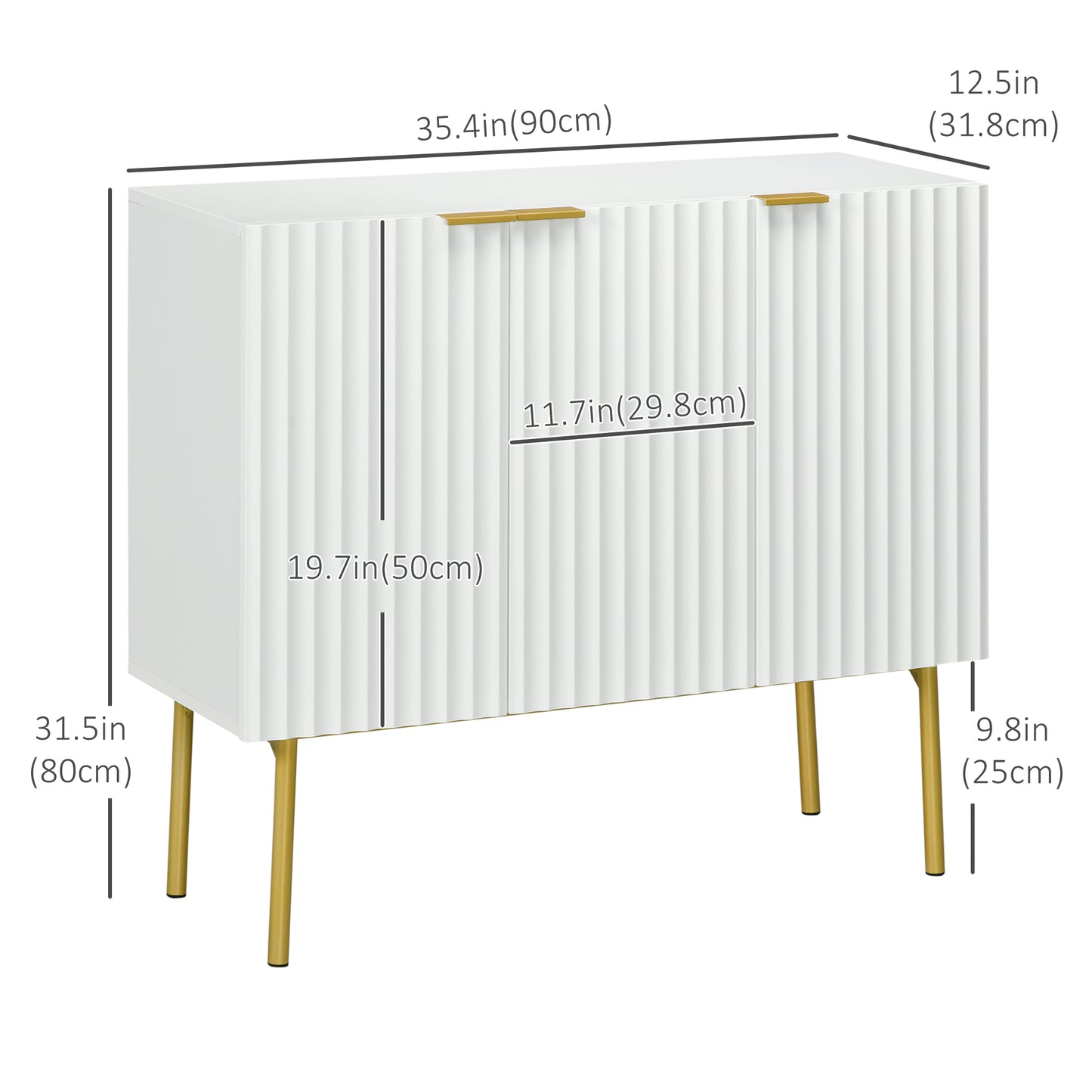 Modern Storage Cabinet Sideboard Buffet with Gold Legs for Living Room, Dining Room or Hallway White