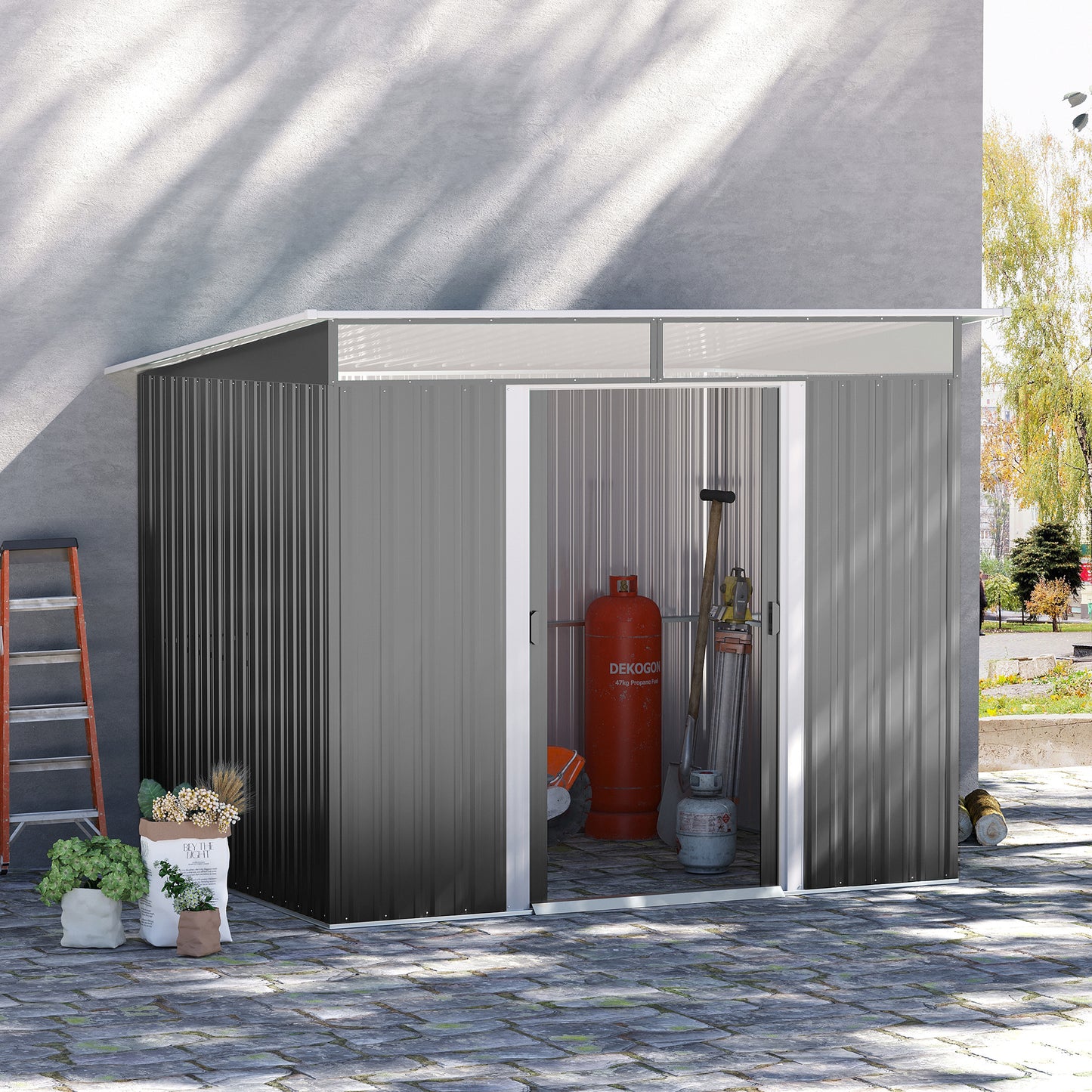 6' x 8.5' Outdoor Metal Garden Shed Utility Tool Storage Steel Backyard House, Grey