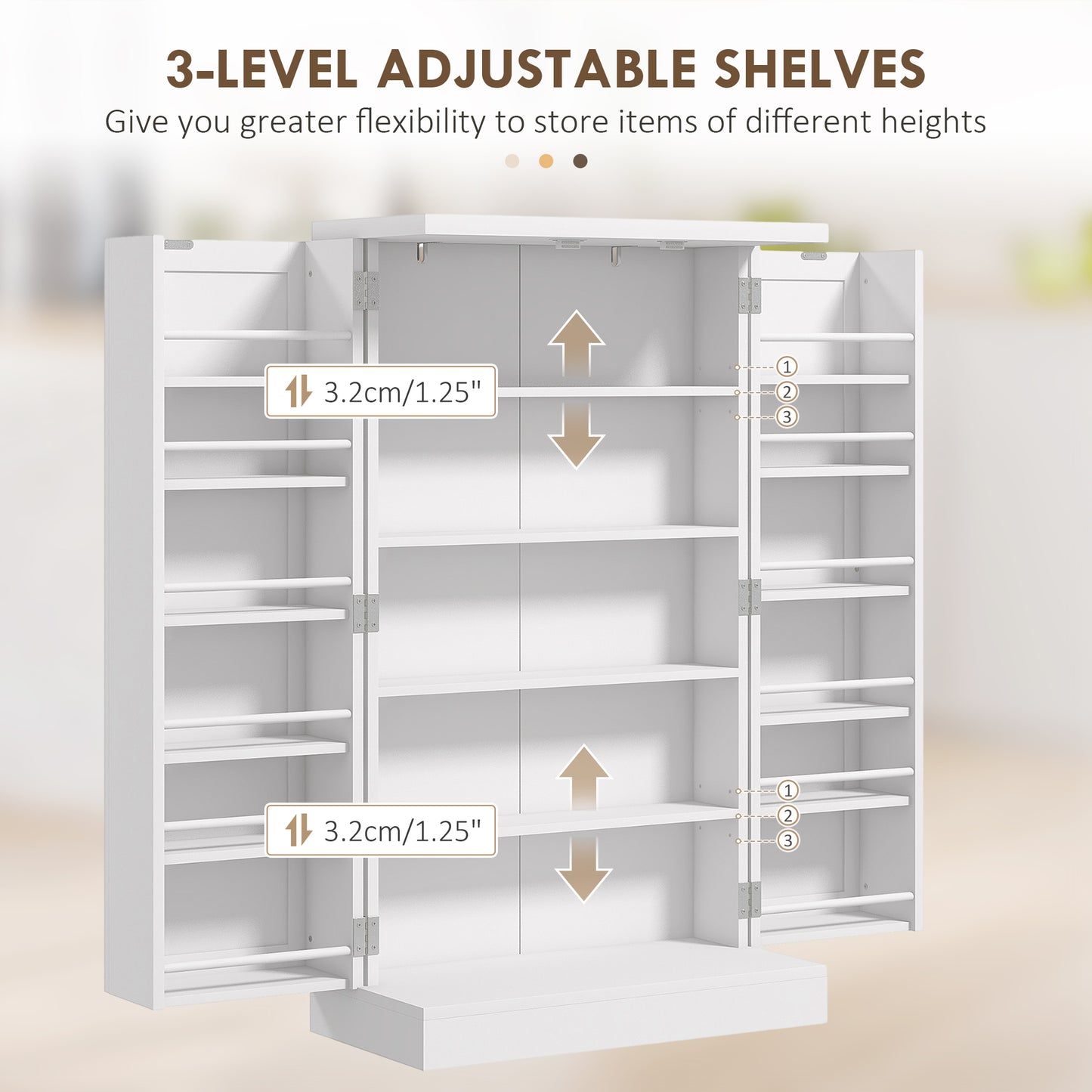 Freestanding Kitchen Pantry Storage Cabinet Kitchen Cabinet with 5-Tier Shelf 12 Spice Racks Adjustable Shelves White