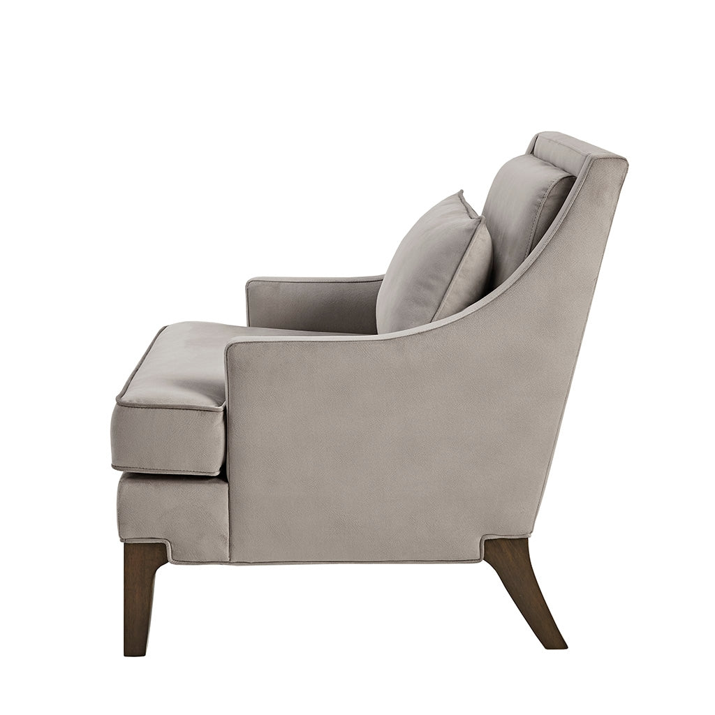 Upholstered Armchair with Lumbar Pillow, Grey