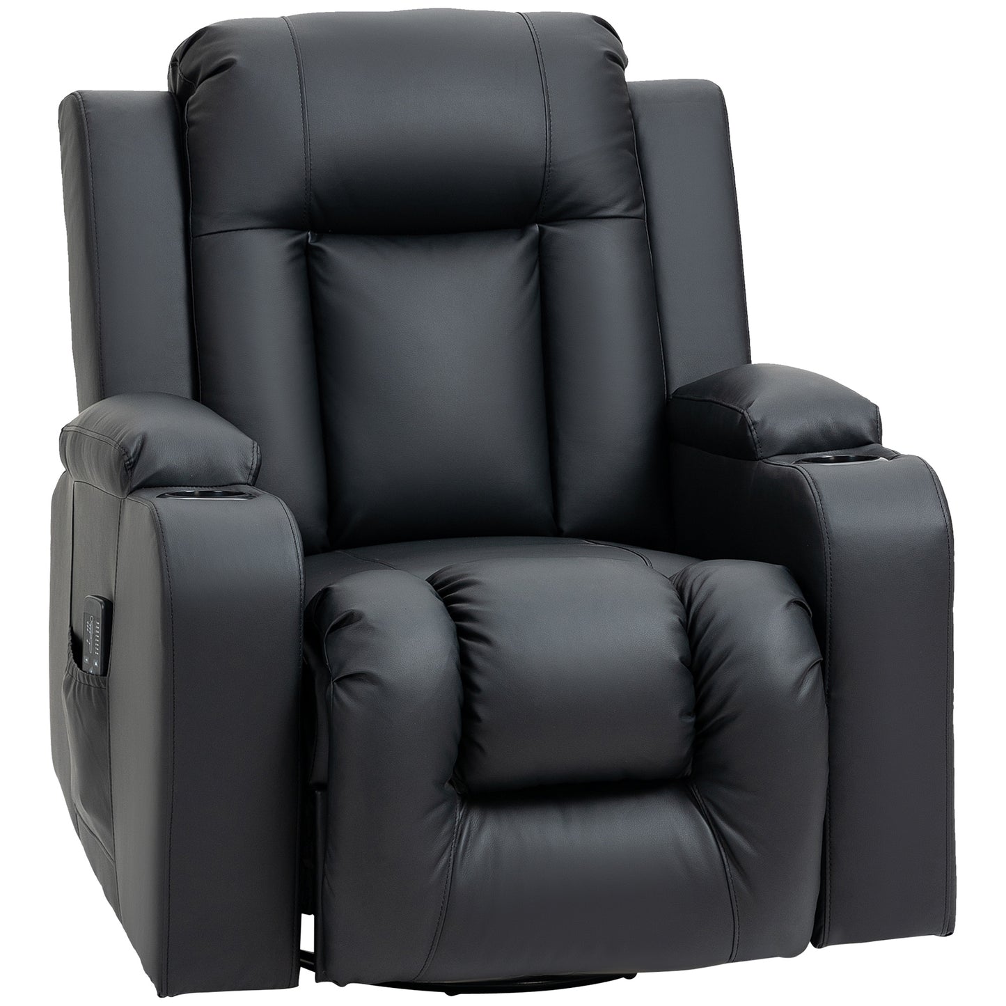 Massage Recliner Chair for Living Room with 8 Vibration Points, PU Leather Reclining Chair with Cup Holders, Swivel Base, Rocking Function, Black