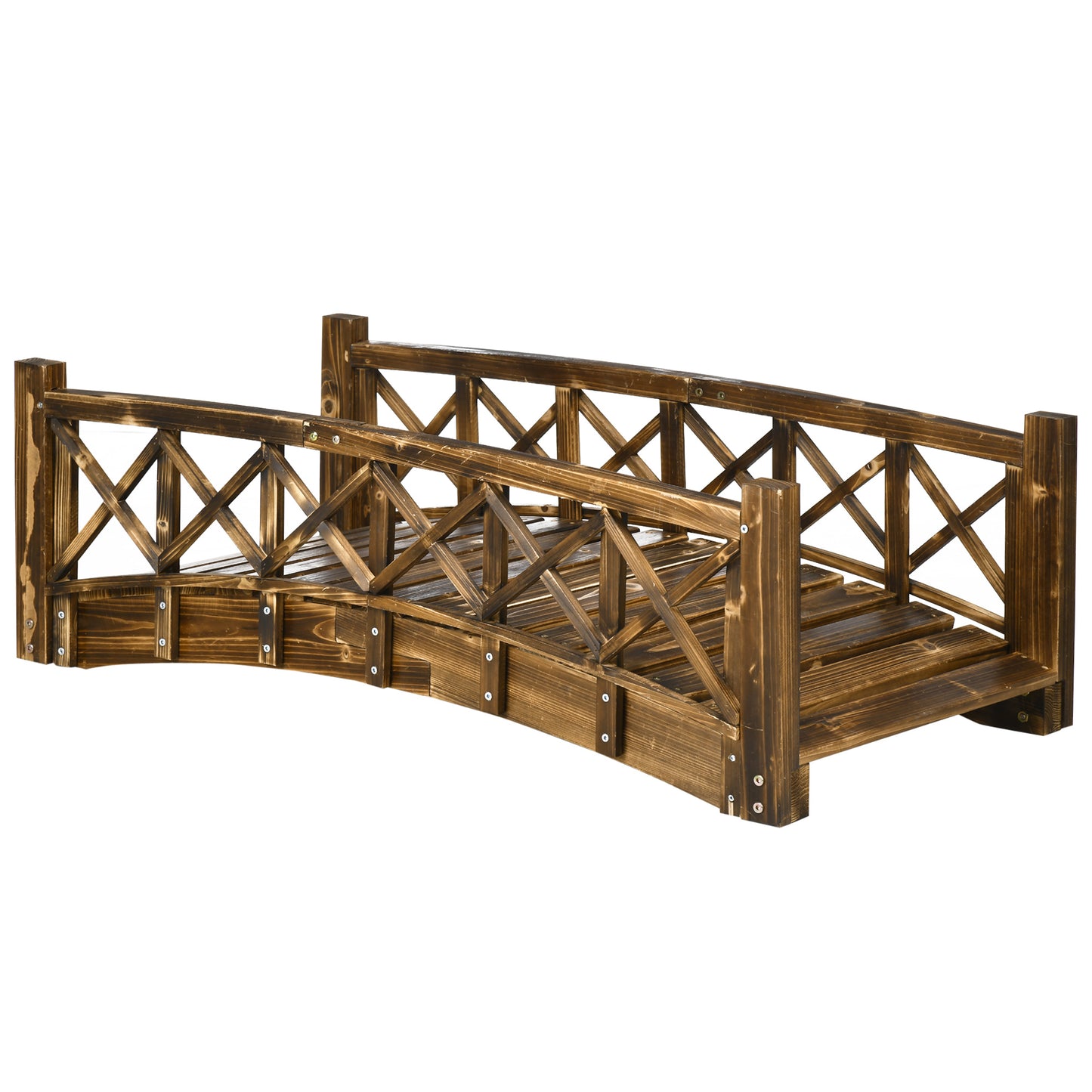 4FT Wooden Garden Bridge, Arc Footbridge with Safety Rails, Outdoor Decorative Landscaping for Pond Backyard Stream, Stained Wood