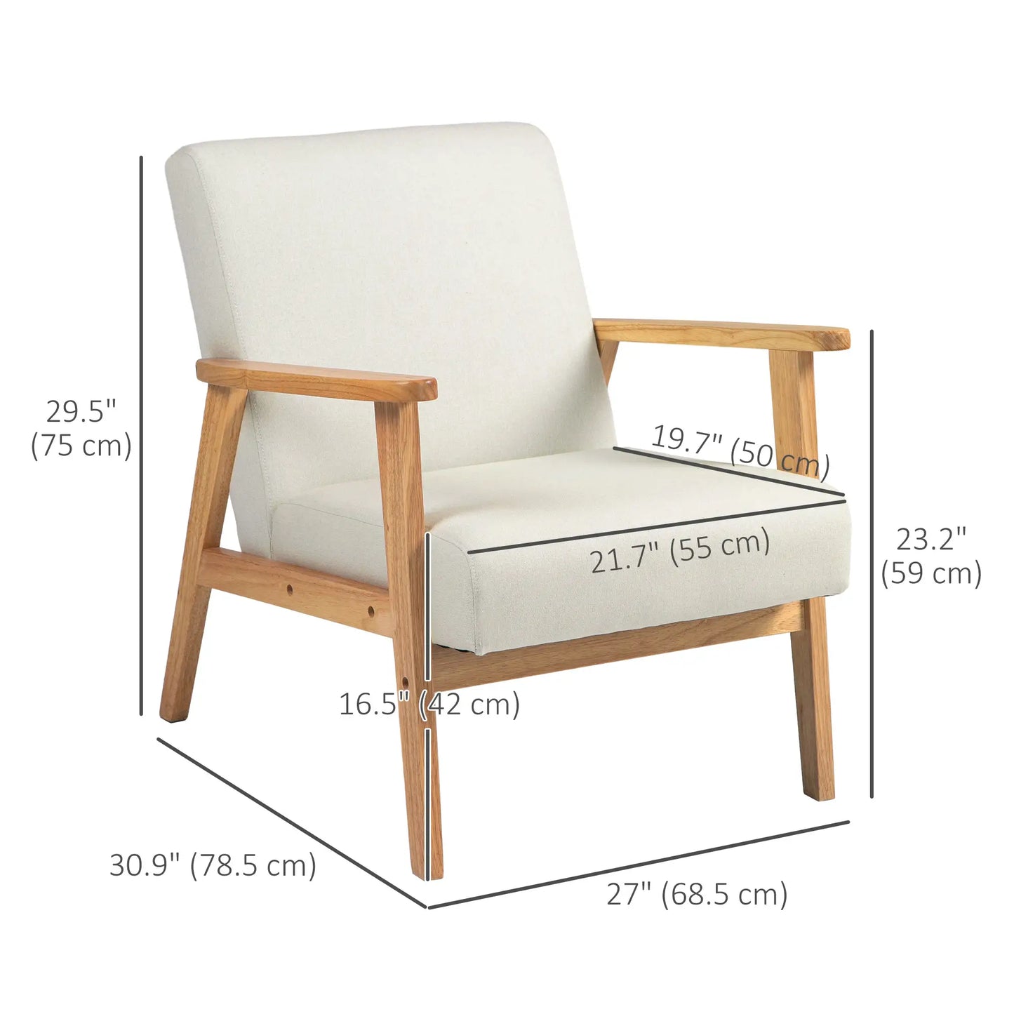 Mid-Century Modern Accent Chair, Retro Fabric Upholstered in Cream White