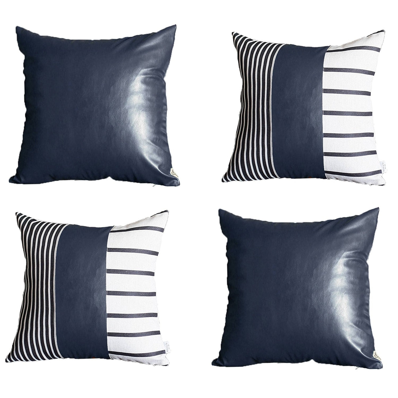 Vegan Faux Leather Navy Blue Set of 4 Throw Pillow Cover

17x17