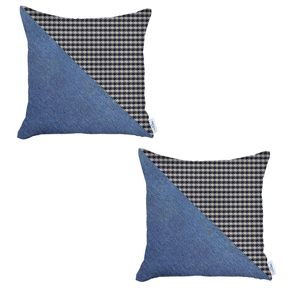 Blue Boho-Chic Decorative Houndstooth Jacquard Pillow Covers 2Pcs 18x18