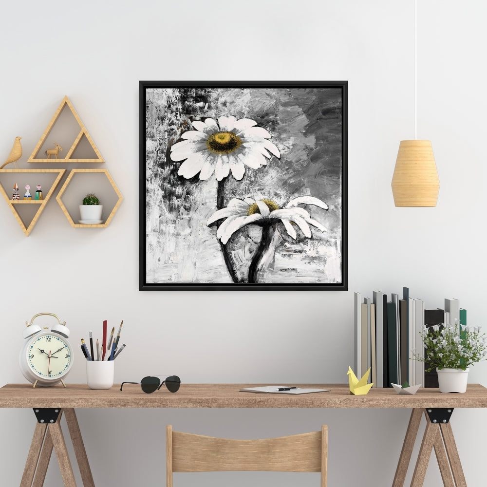 Abstract Daisies Flowers | Framed Print On Canvas 24" X 24"