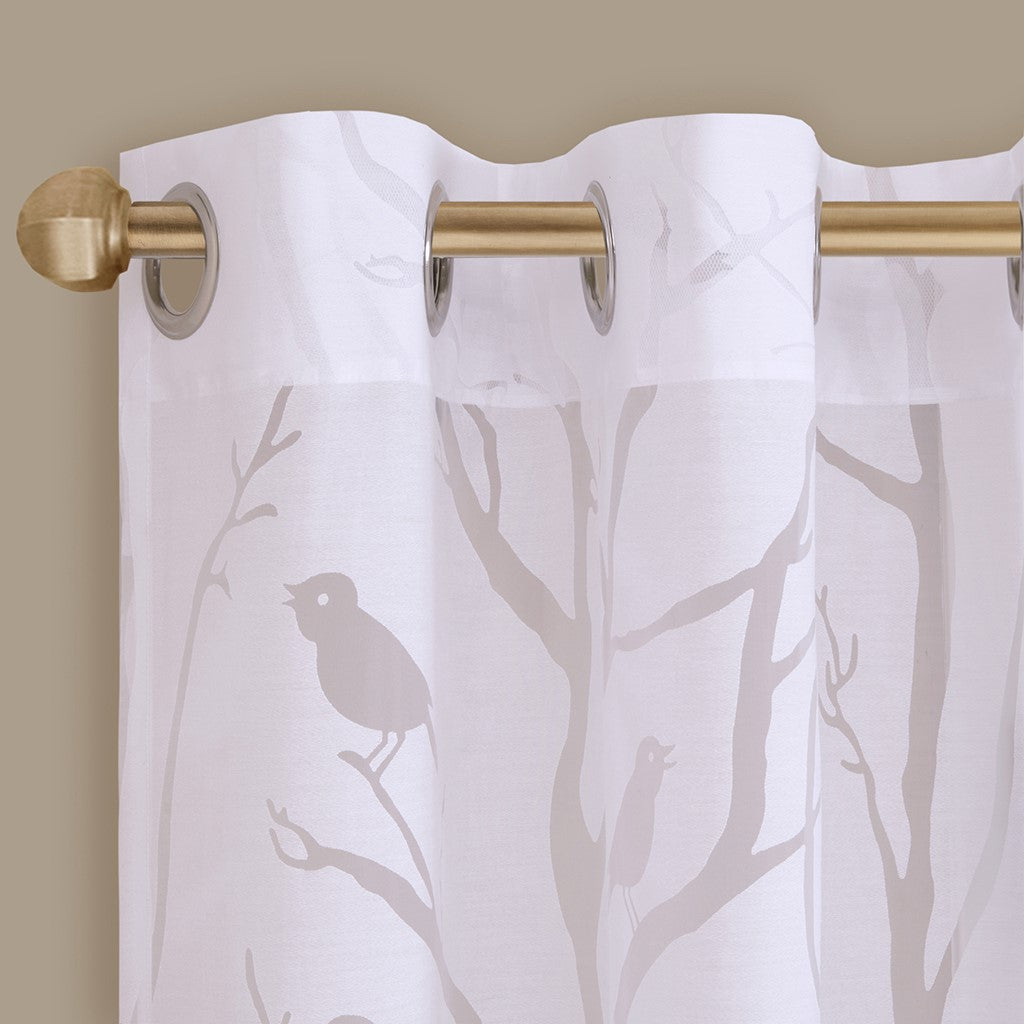 Devore Bird Sheer Window Curtain, White SET OF 2