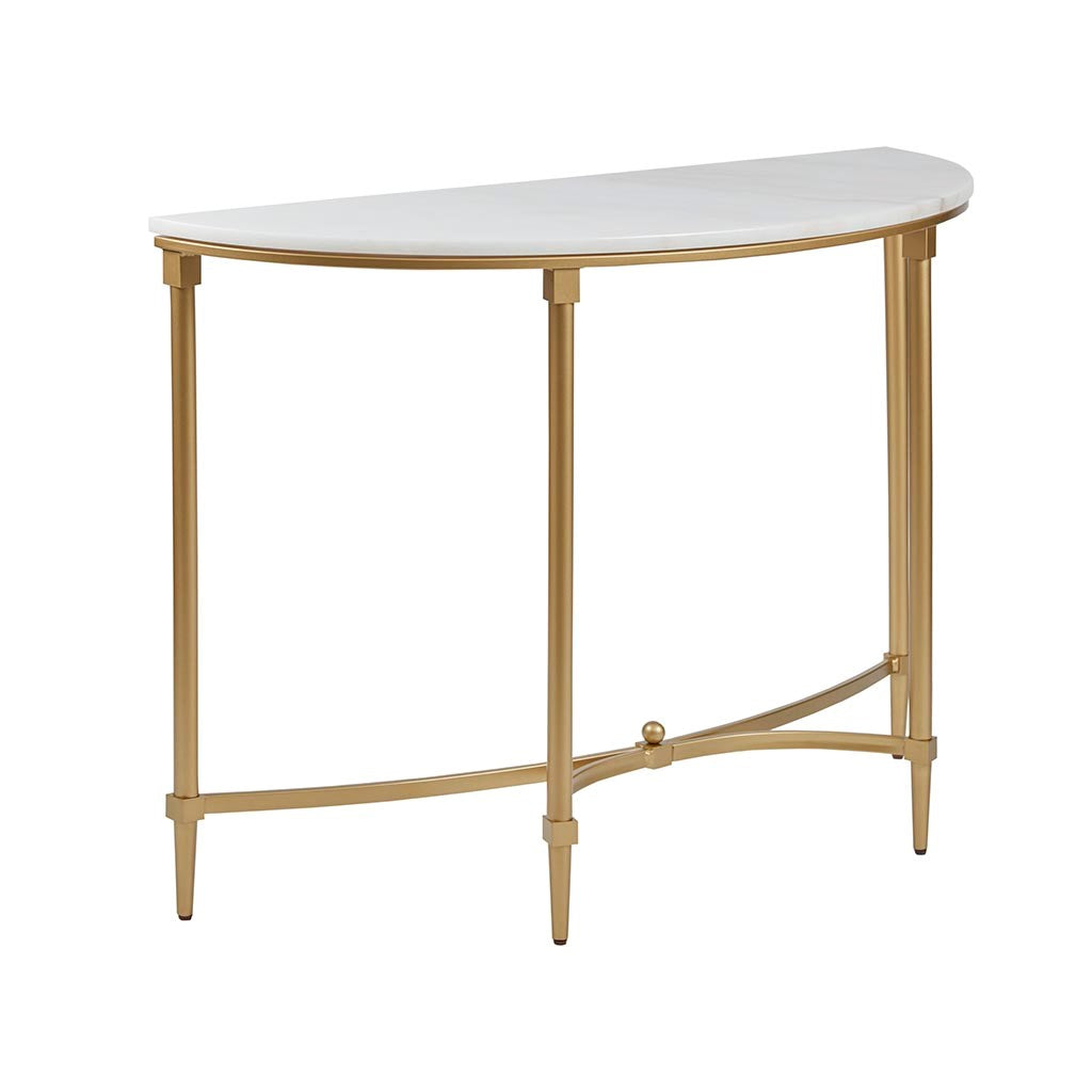 White Marble Tabletop Consol Table with Gold Base