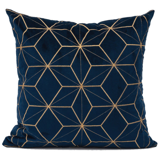 Gold Plaid Velvet Cushion Cover (18x18" - 45x45 cm) BLUE