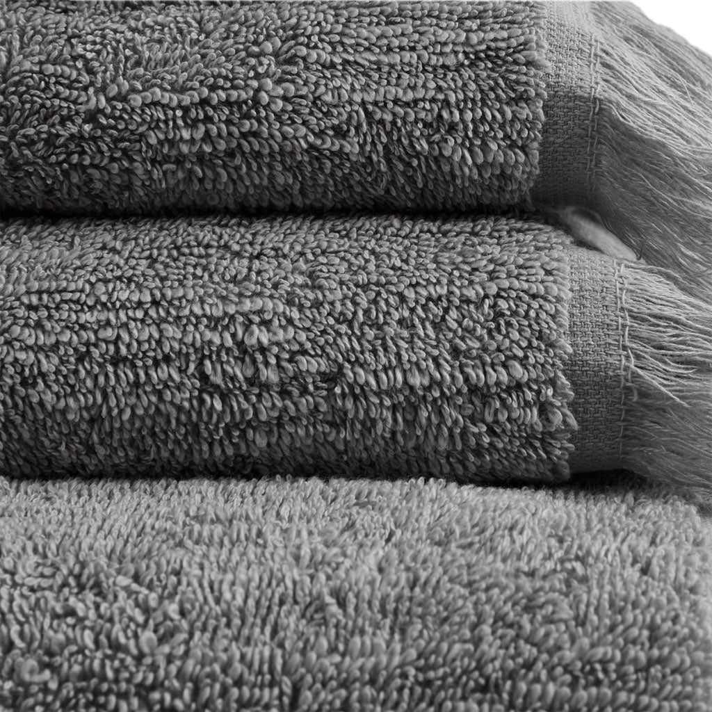 Terry Cotton 630gsm Fringed 6-Piece Towel Set, Dark Gray