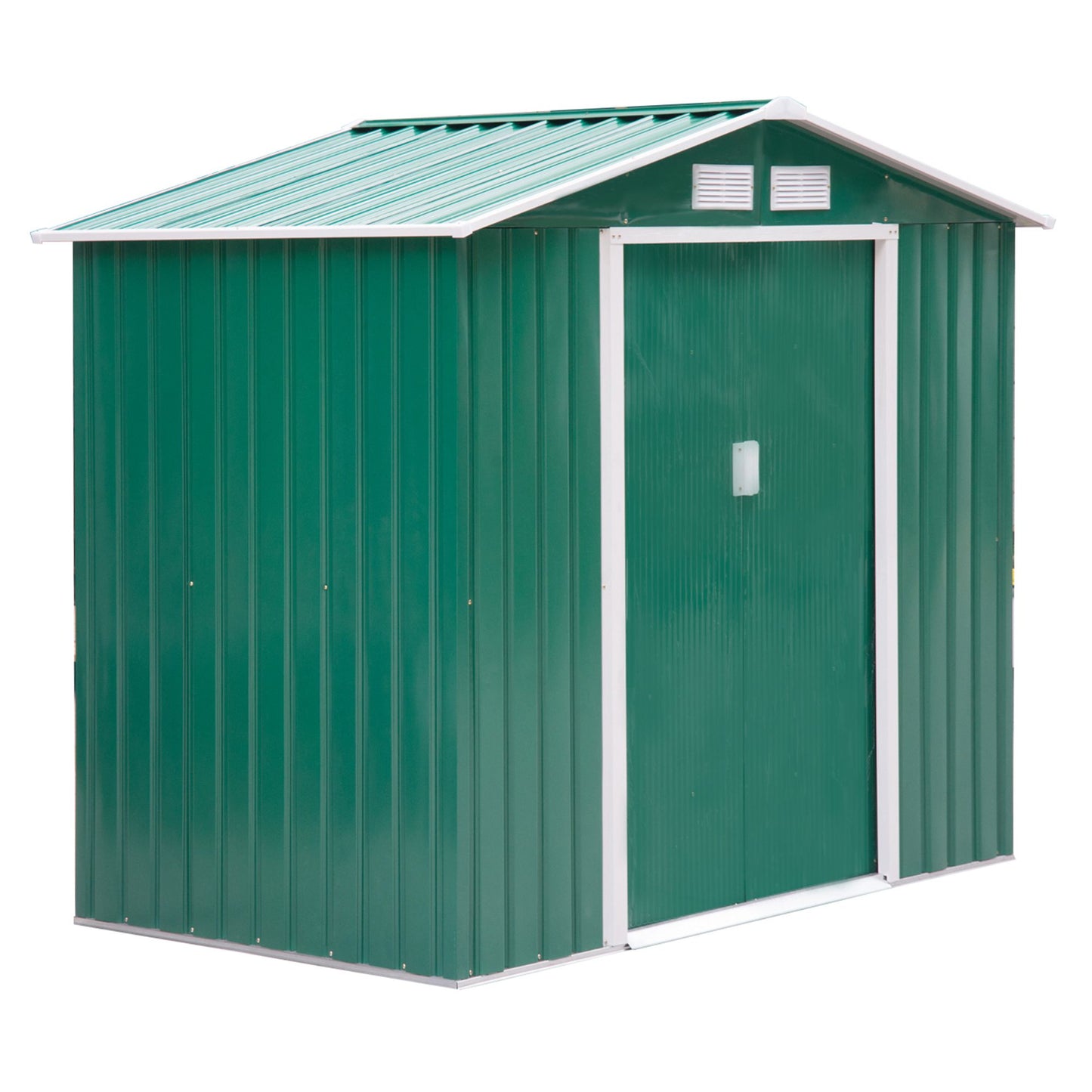 7' x 4.3' x 6.1' Garden Storage Shed Outdoor Patio Yard Metal Tool Storage House w/ Floor Foundation and Double Doors Green