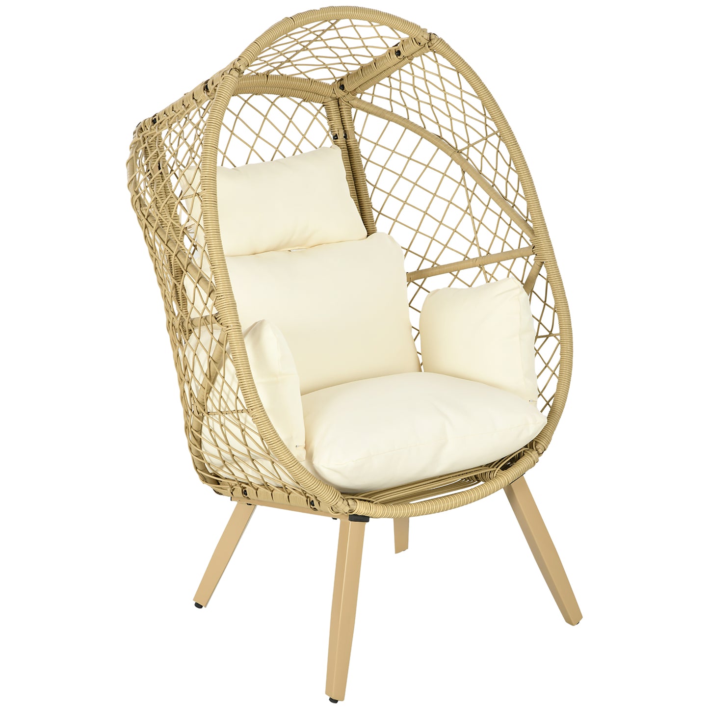 Outsunny PE Rattan Egg Chair, Patio Leisure Chair, Outdoor Furniture w/ Cushion, 34.6" x 33.5" x 56.3", White