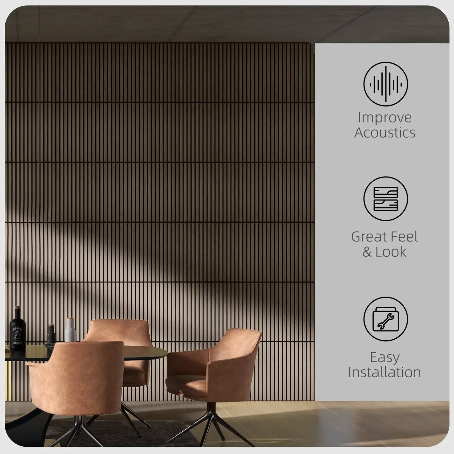 24"x24" Wood Panels Wall Decor,Sound Absorbing Slat Wall For Interior Wall Decor, in Brown