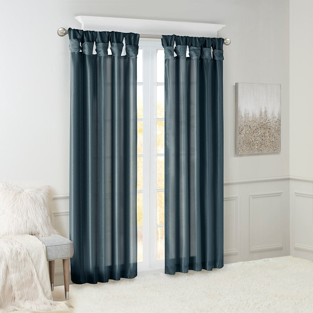 Twist Tab Silky Window Curtain, Dark Teal