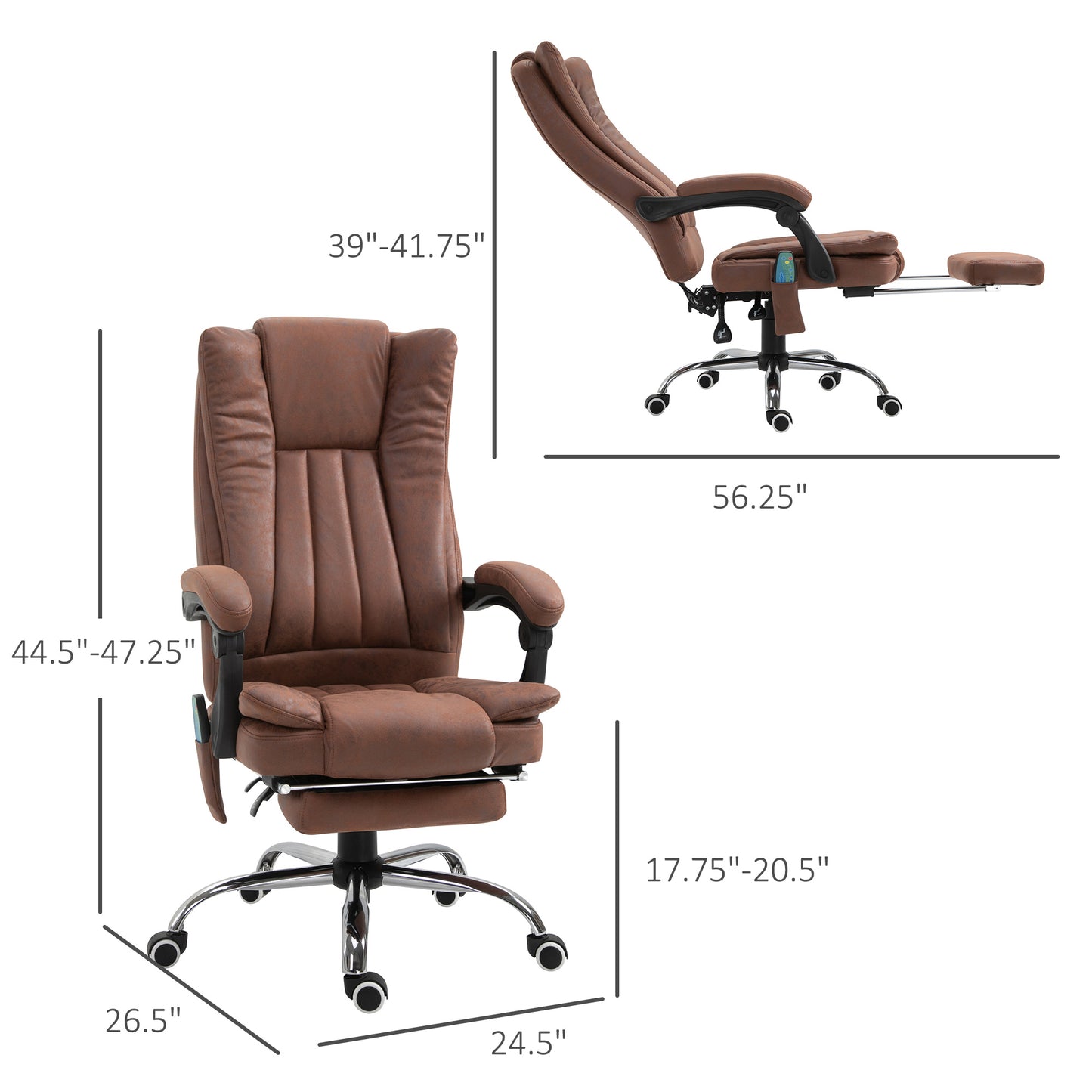 Office Chair 6-point Vibration Massage Chair Micro Fiber Recliner with Retractable Footrest Brown