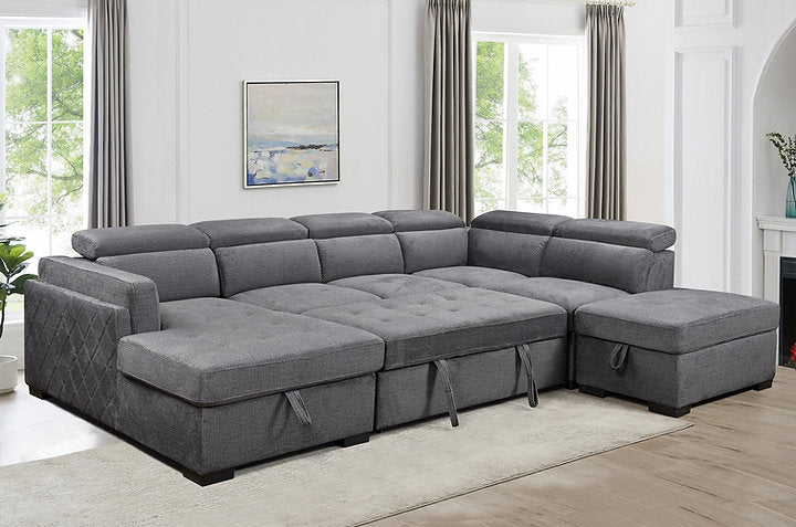 Left Hand Facing Chaise Sofa Bed Sectional,Large Lift-Up Storage Bench Compartment in Grey