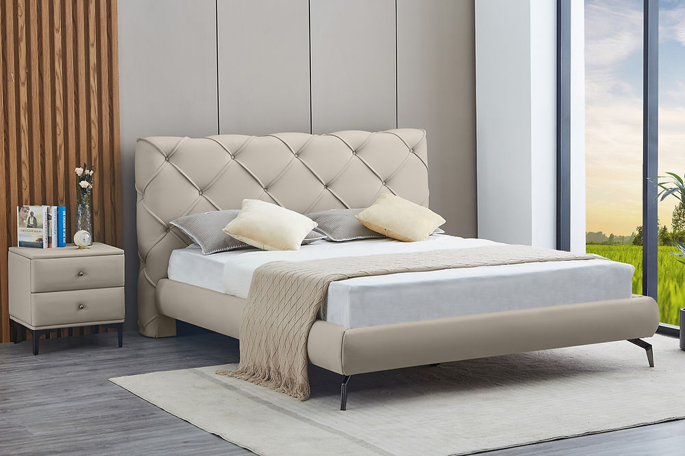 Diamond Pattern Modern Bed in Cream  (Queen & King)