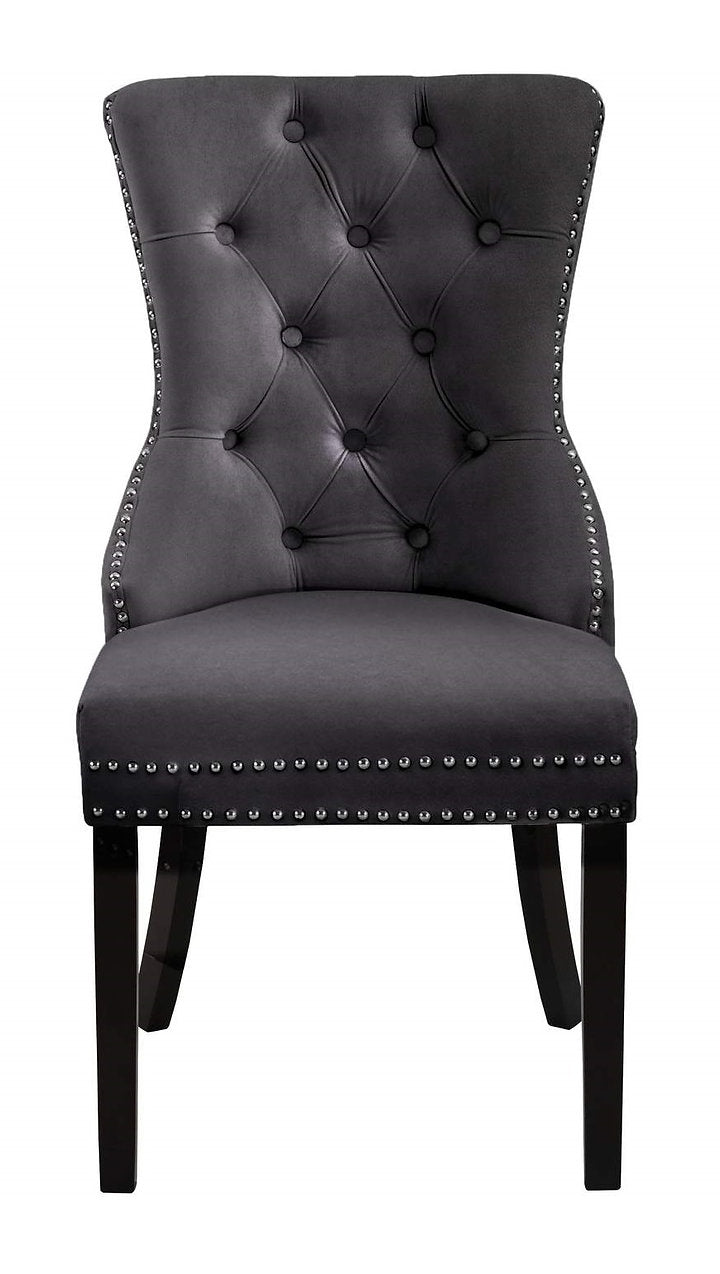 Grey Velvet Dining Chair with Nail Head Details (1 PC)