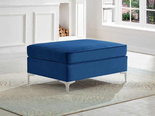 Blue Velvet Ottoman With Chrome Legs ( Matching Sofa)