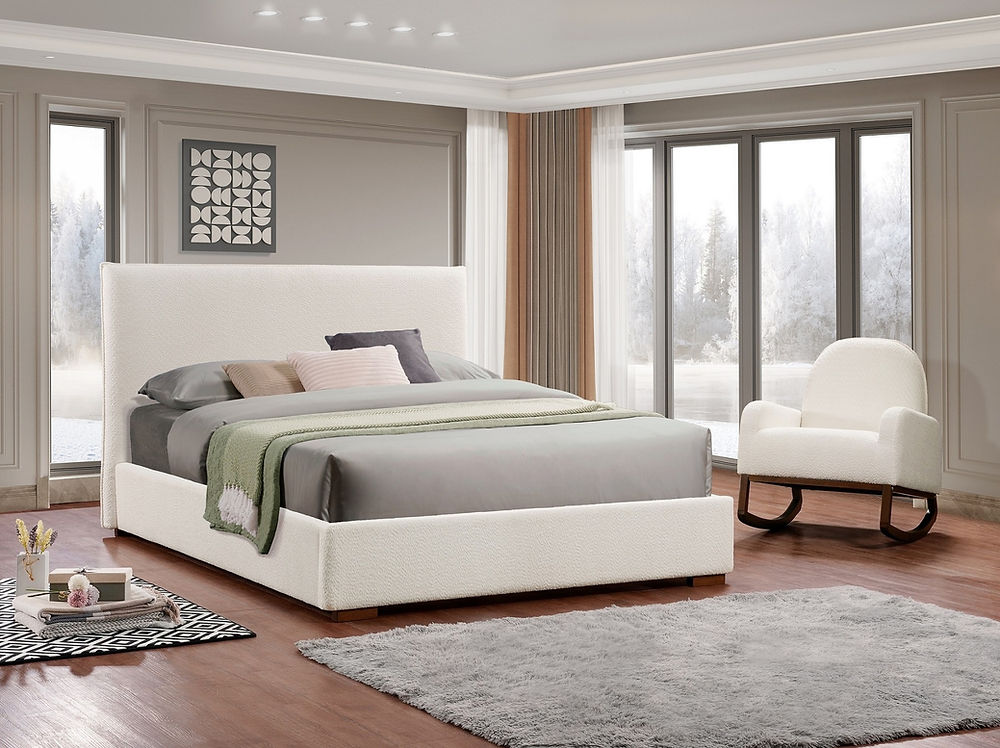 Modern Style Beige Boucle Fabric Bed