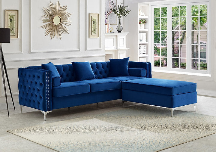 Sectional W/Reversible Chaise (Blue Velvet)