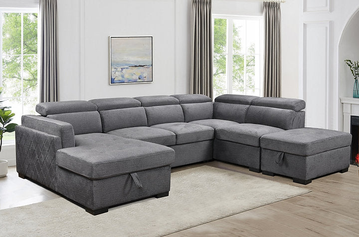 Left Hand Facing Chaise Sofa Bed Sectional,Large Lift-Up Storage Bench Compartment in Grey