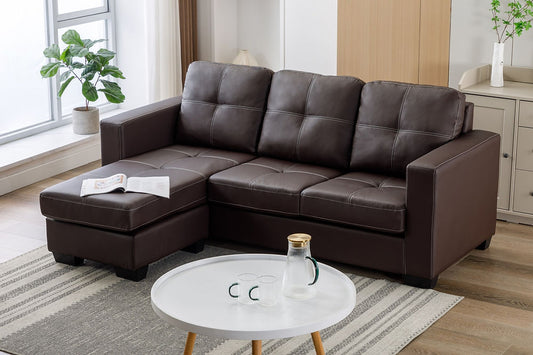 Reversible Sofa Sectional, Black Bonded Leather with Contrast Stitching