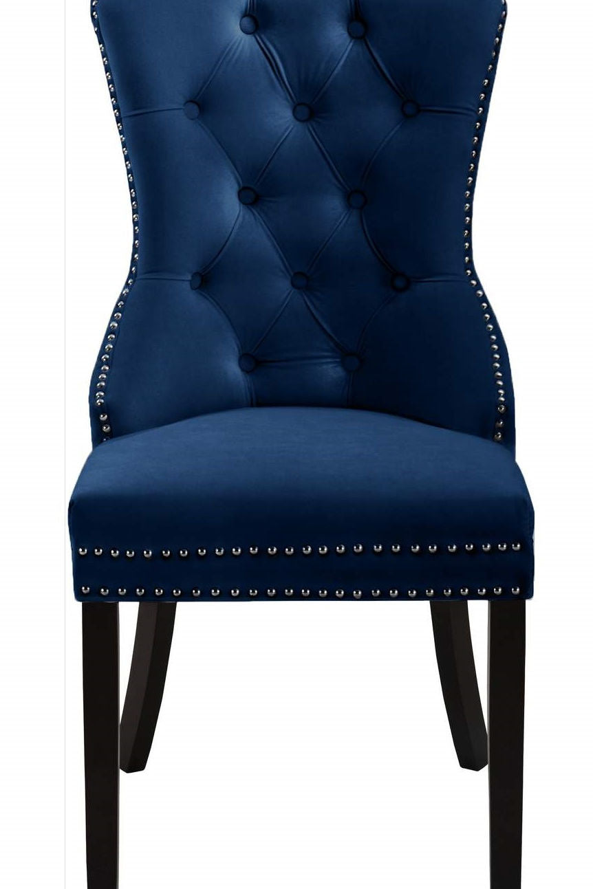 Blue Velvet Dining Chair with Nail Head Details (1 Pc)