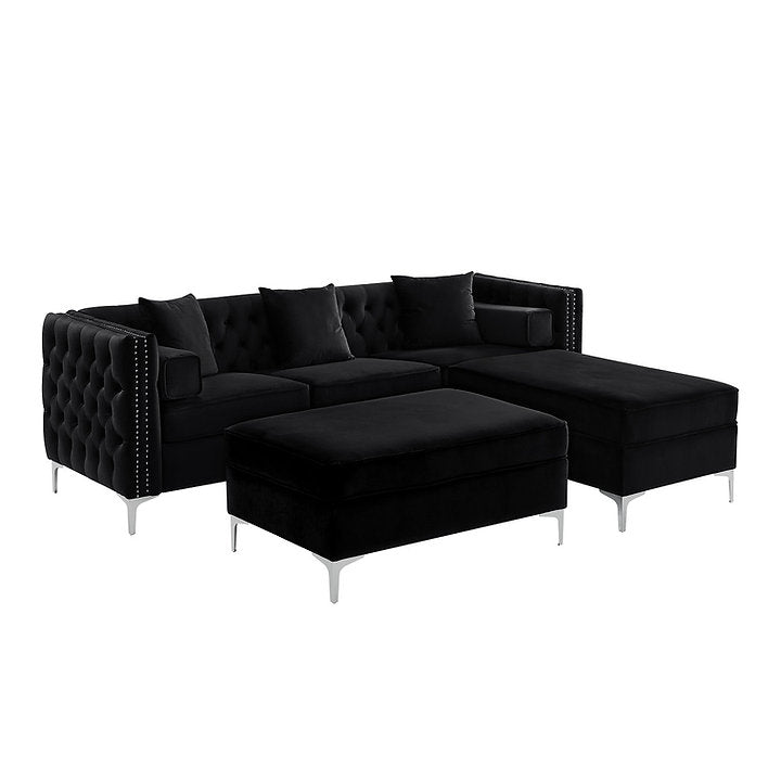 Sectional W/Reversible Chaise (Black Velvet)*Ottoman Sold Separately