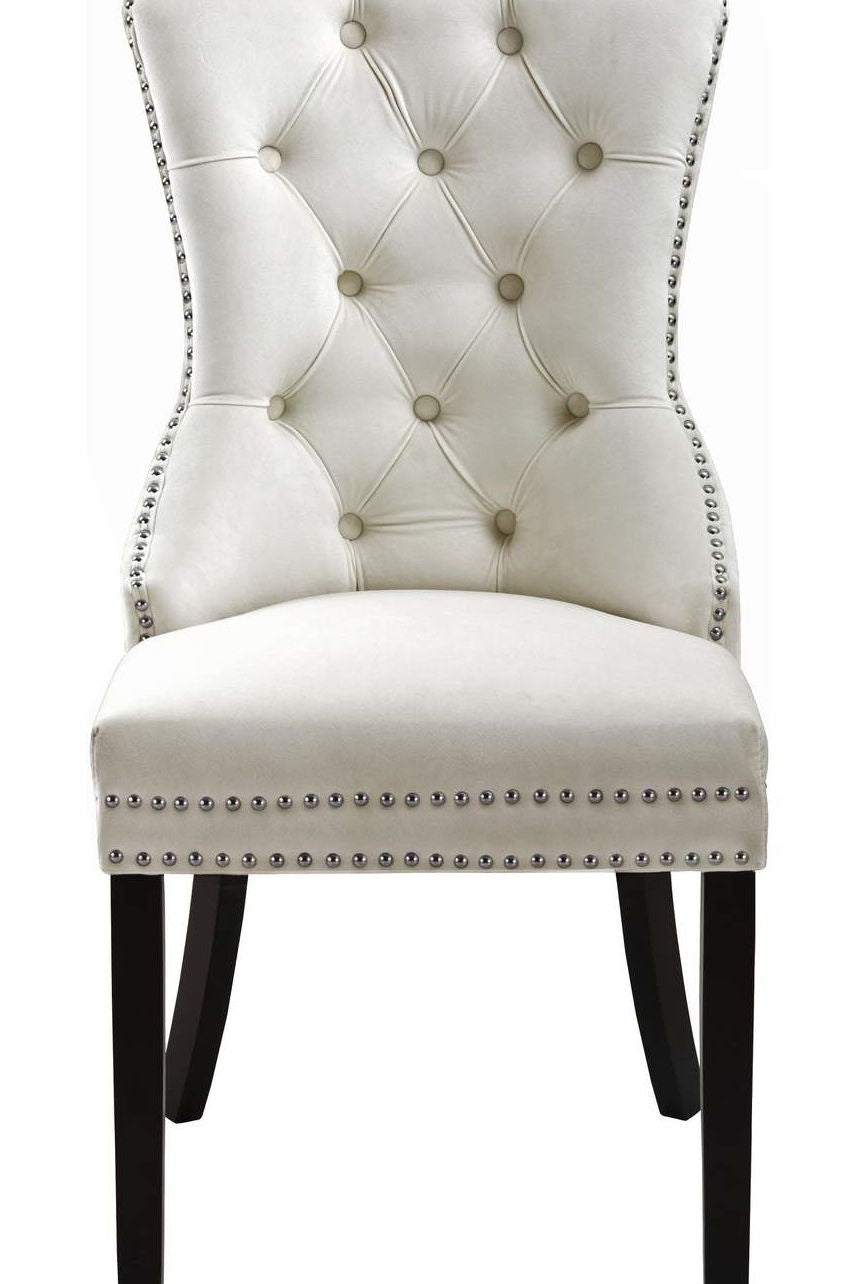 Cream Velvet Dining Chair with Nail Head Details (1 pc)