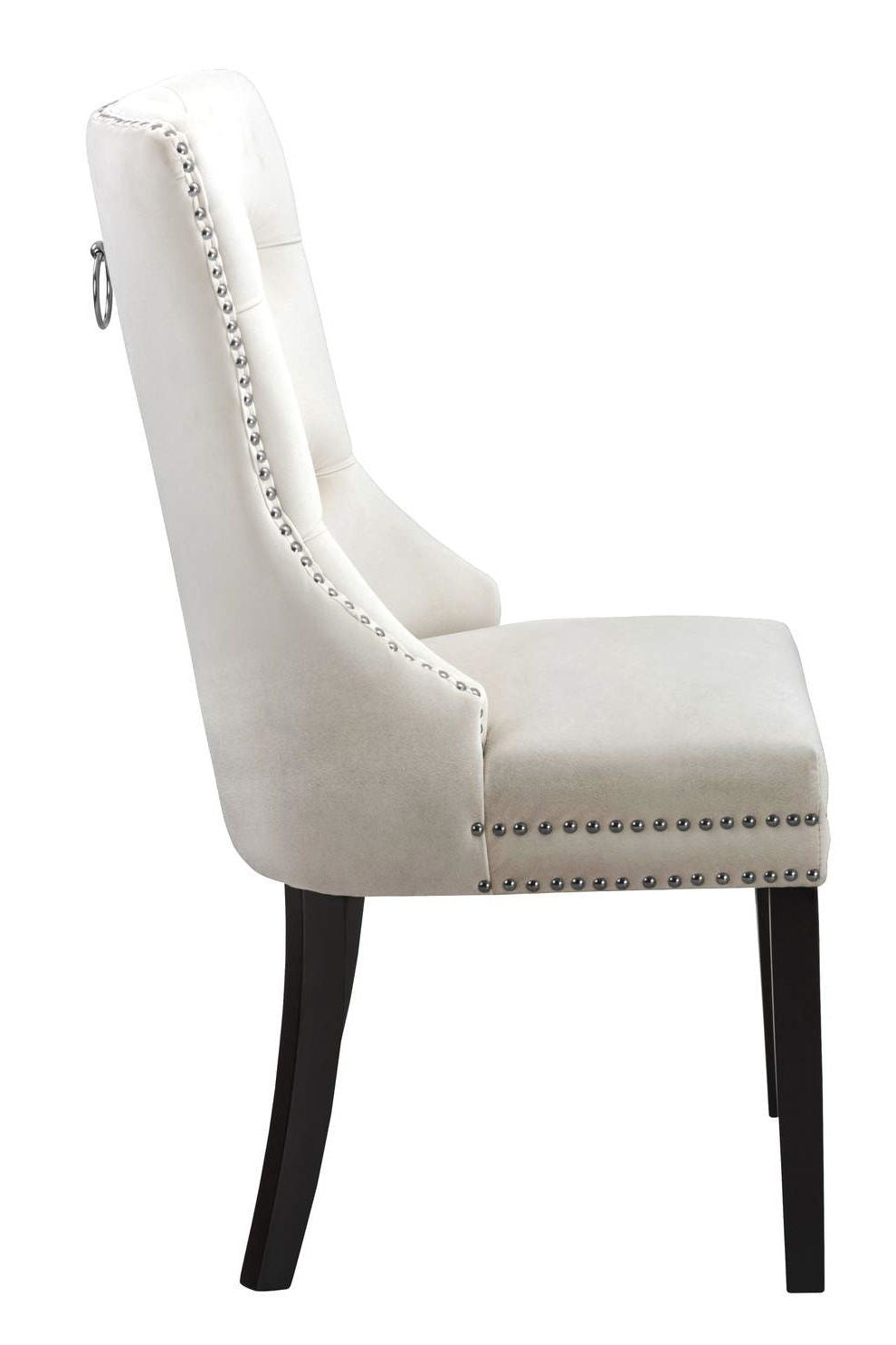 Cream Velvet Dining Chair with Nail Head Details (1 pc)